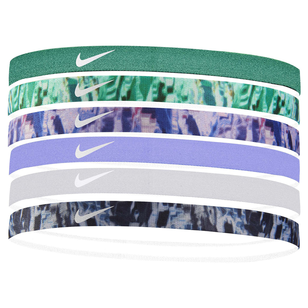 Nike printed 6pk bandeaux sport assortis pour cheveux-Neptune Green / Malachite / Pure Platinum