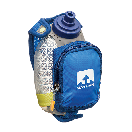 Flacon sport isolé Nathan QuickShot Plus bleu handheld sports hydration flask Soccer Sport Fitness