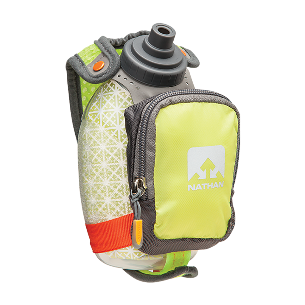 Flacon sport isolé Nathan QuickShot Plus jaune handheld sports hydration flask Soccer Sport Fitness