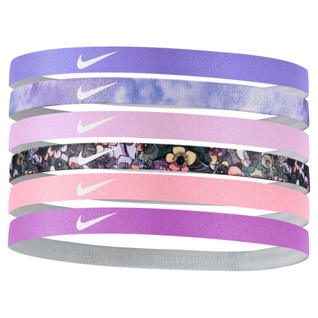 Nike Printede 6 Pk bandeaux sport assortis pour cheveux Light Thistle / White / Iced Lilac