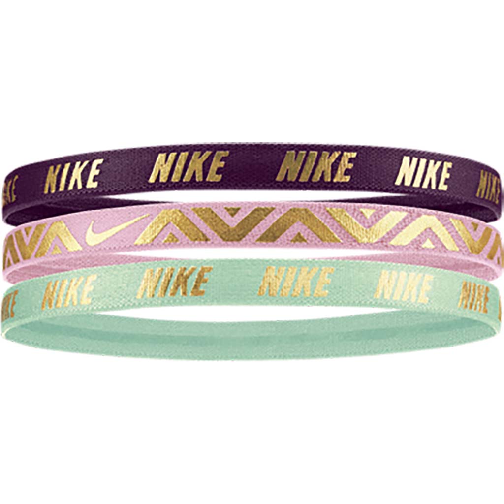Nike Metallic Hairbands 3pk bandeaux pour cheveux bourgogne rose menthe