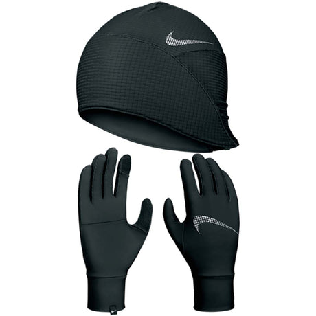 Nike Essential gants et tuque de course a pied femme noir et argent