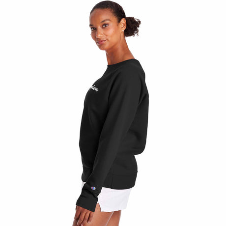 Champion Powerblend Classic Crew Script Logo chandail molletonné pour femme noir angle