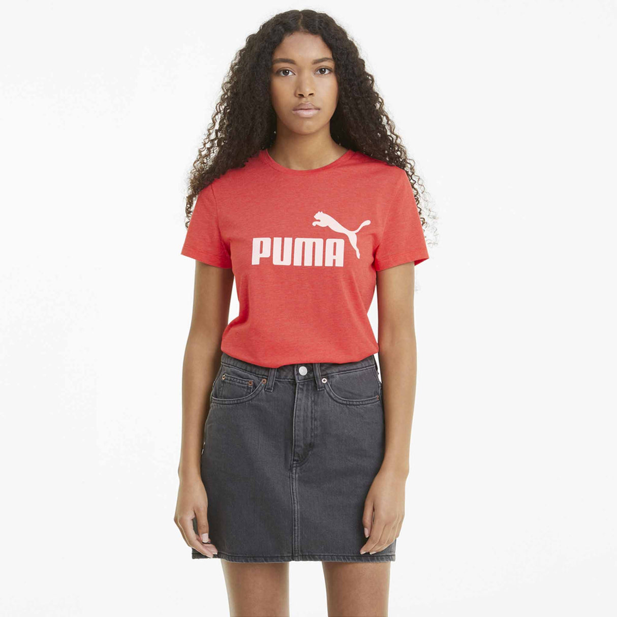 T-shirt Puma Essential chiné à manches courtes pour femme Rouge modèle