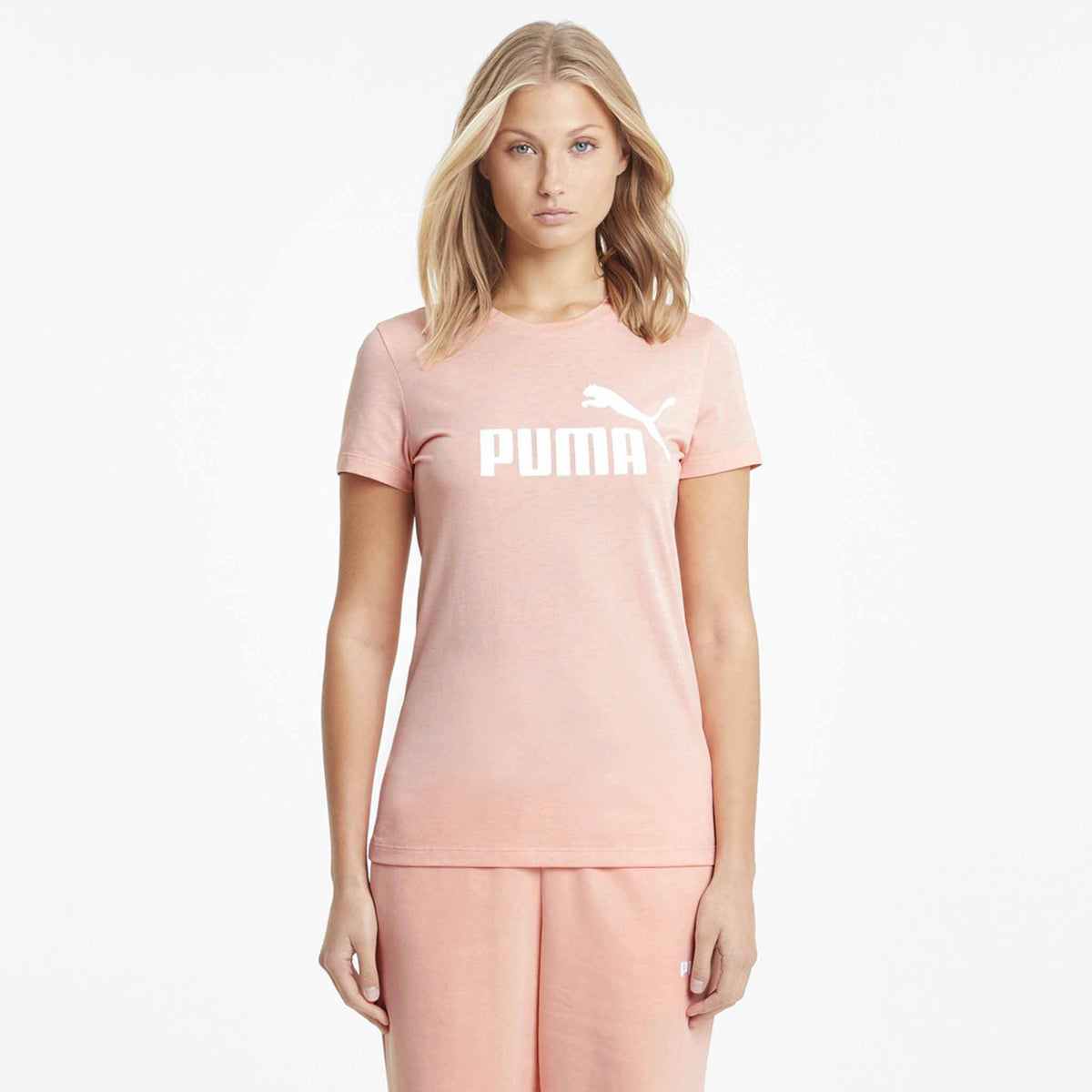 T-shirt Puma Essential chiné à manches courtes pour femme rose modèle