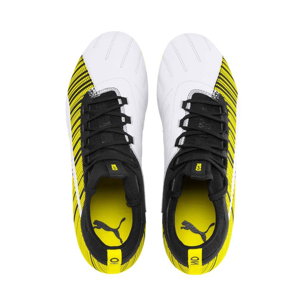 Puma One 5.3 FG souliers de soccer a crampon blanc noir jaune uv