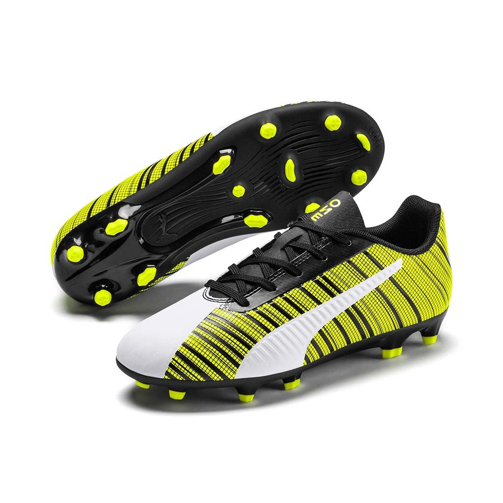 Puma One 5.4 FG chaussure de soccer enfant blanc jaune noir pv