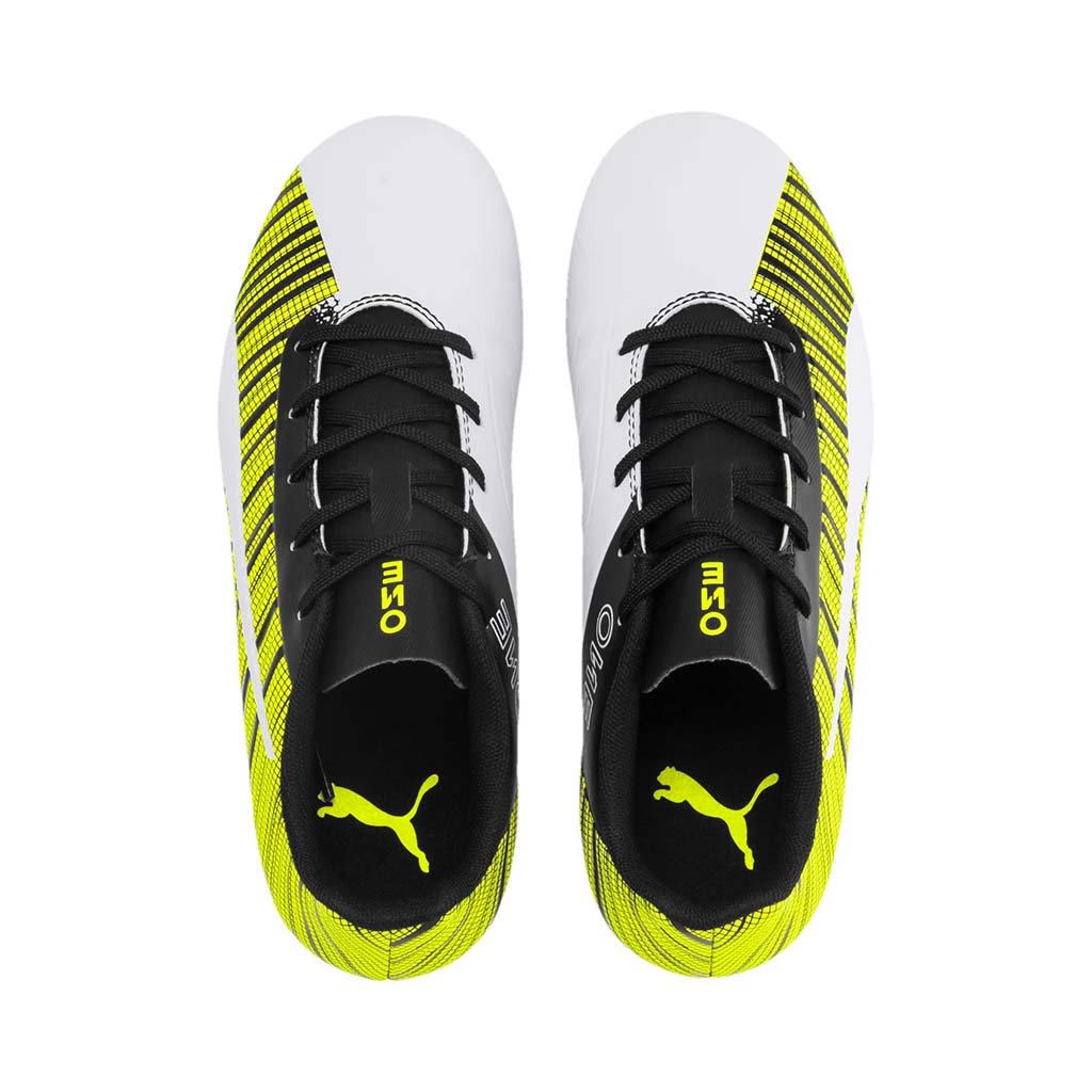Puma One 5.4 FG chaussure de soccer enfant blanc jaune noir uv