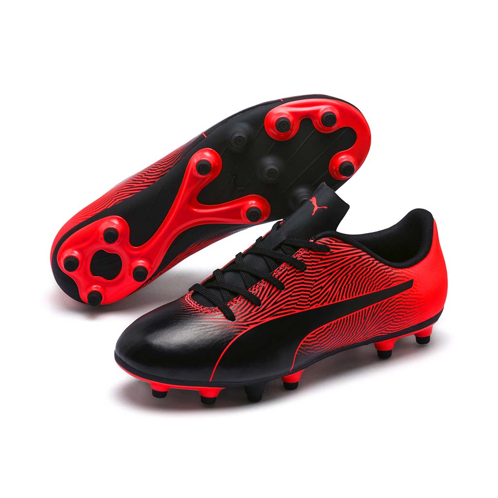 Puma Spirit II FG Junior chaussure de soccer enfant noir rouge paire