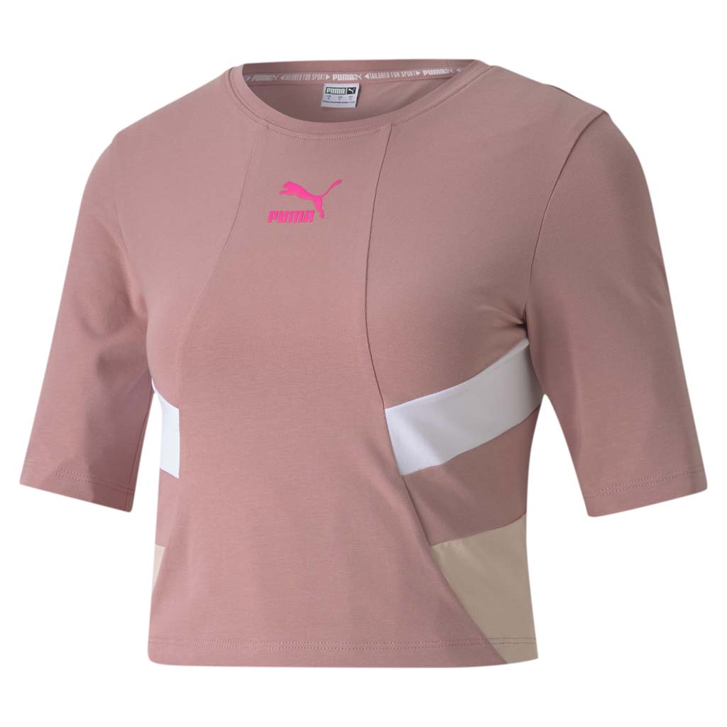 T-shirt Puma TFS Retro Crop Top pour femme rose et blanc