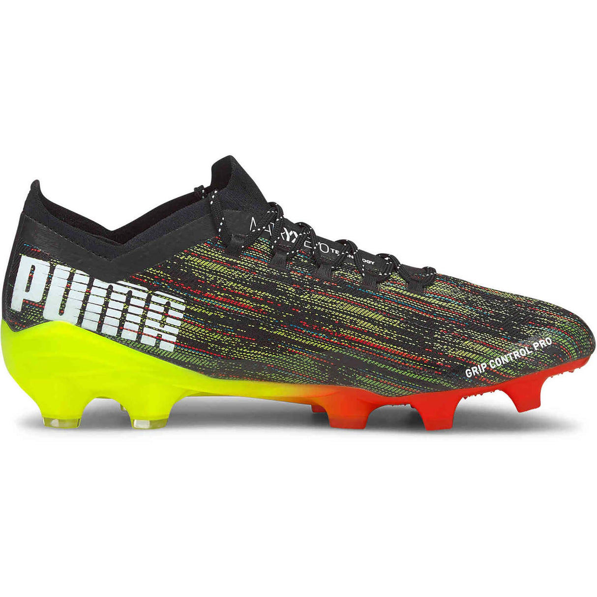 Puma Ultra 1.2 FG chaussures de soccer a crampons noir blanc jaune intérieur