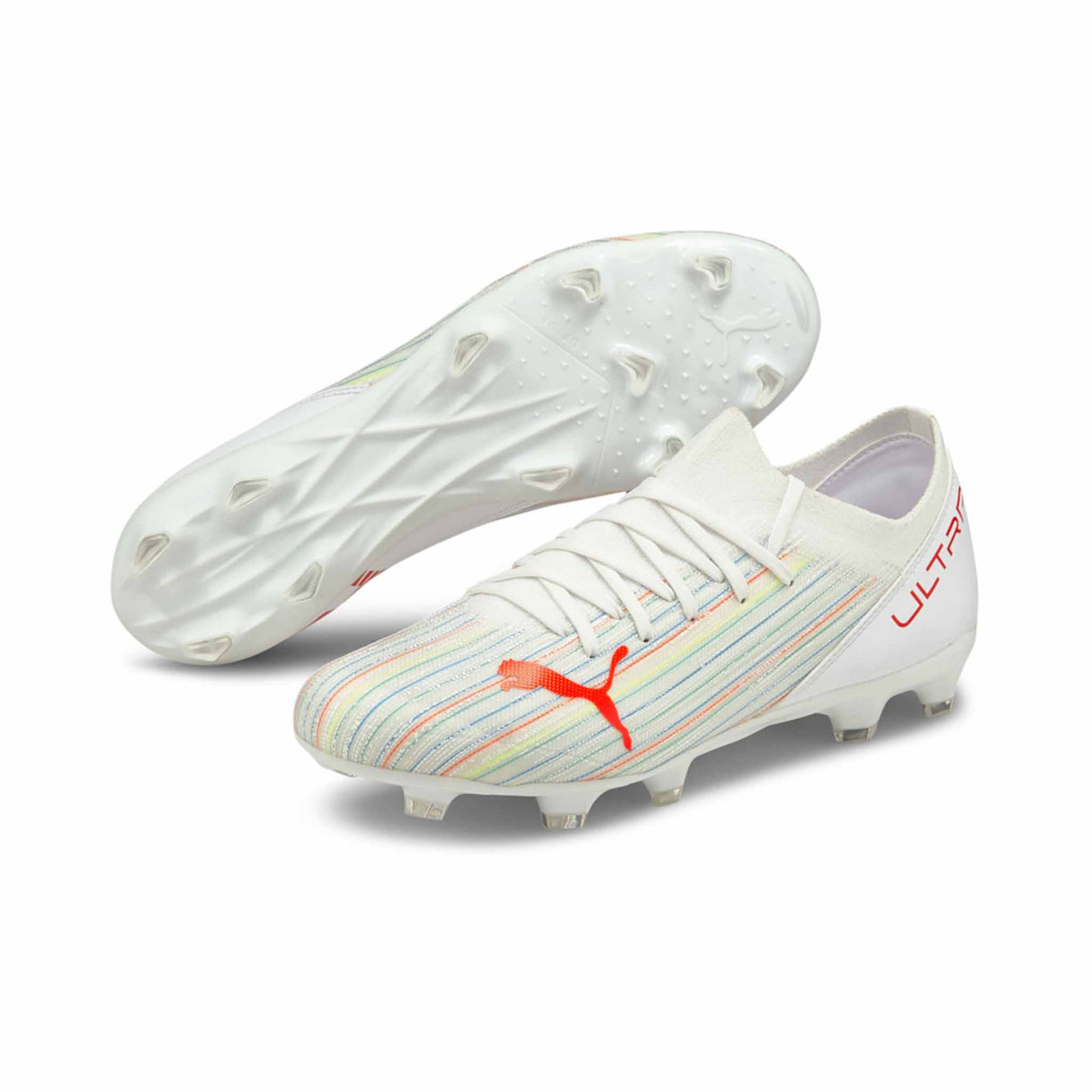 Puma Ultra 3.2 FG/AG Chaussure de soccer à crampons Puma White/Red Blast paire