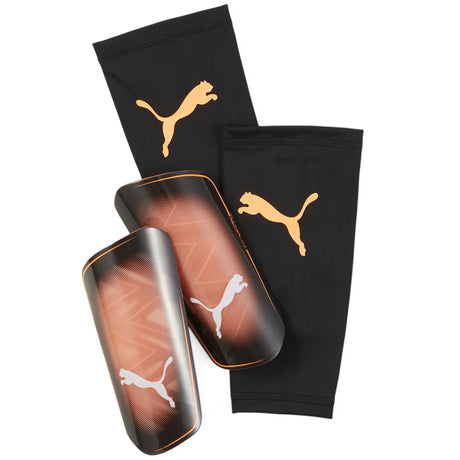 Puma Ultra Light Sleeve protège-tibias de soccer avec manchons - Neon Citrus / Diamond Silver