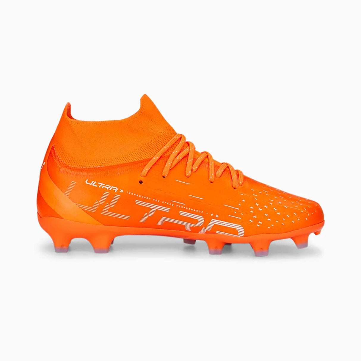 Puma Ultra Pro FG/AG souliers de soccer enfant lateral- orange / white / blue glimmer