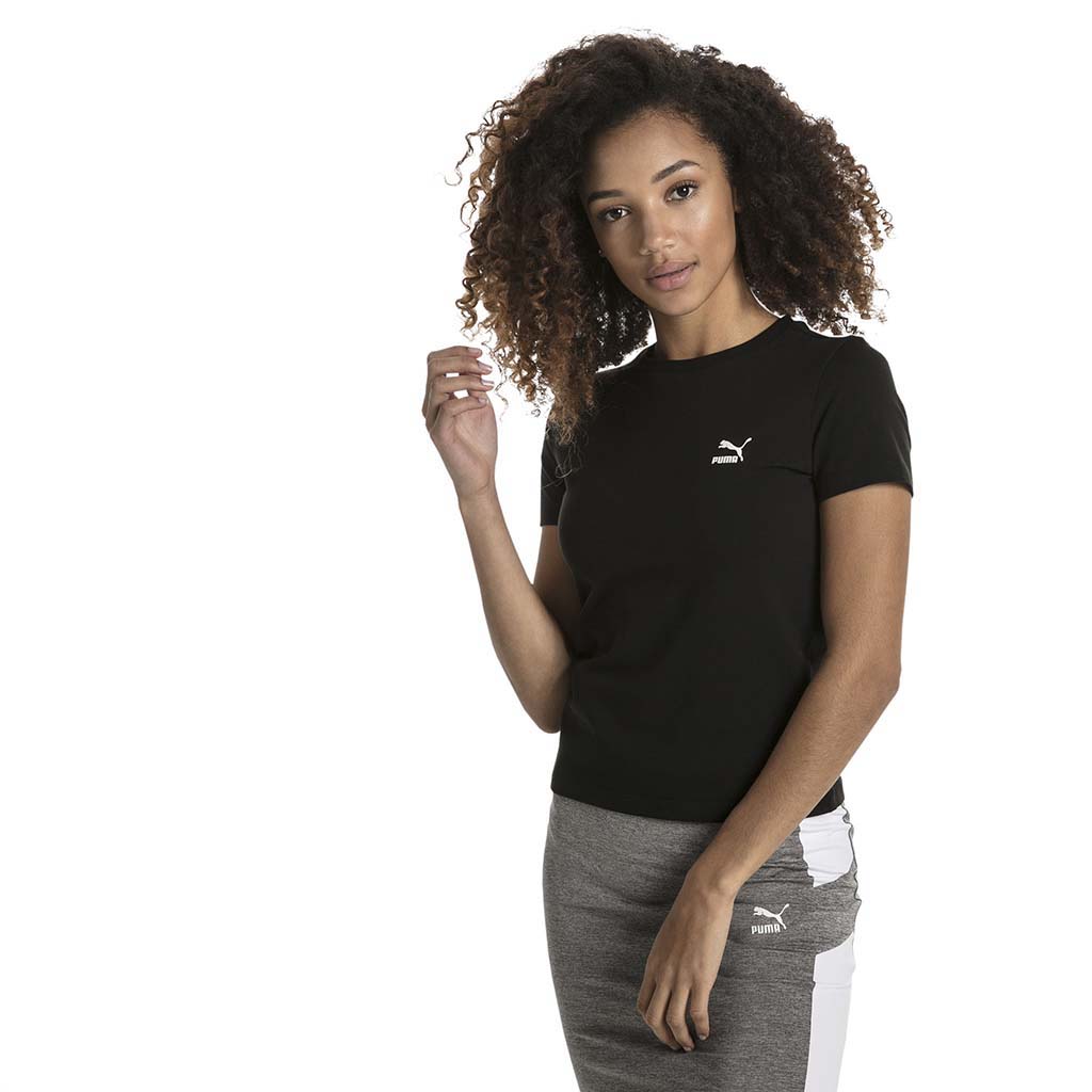 Puma Classic Logo T-shirt étroit pour femme noir lv3