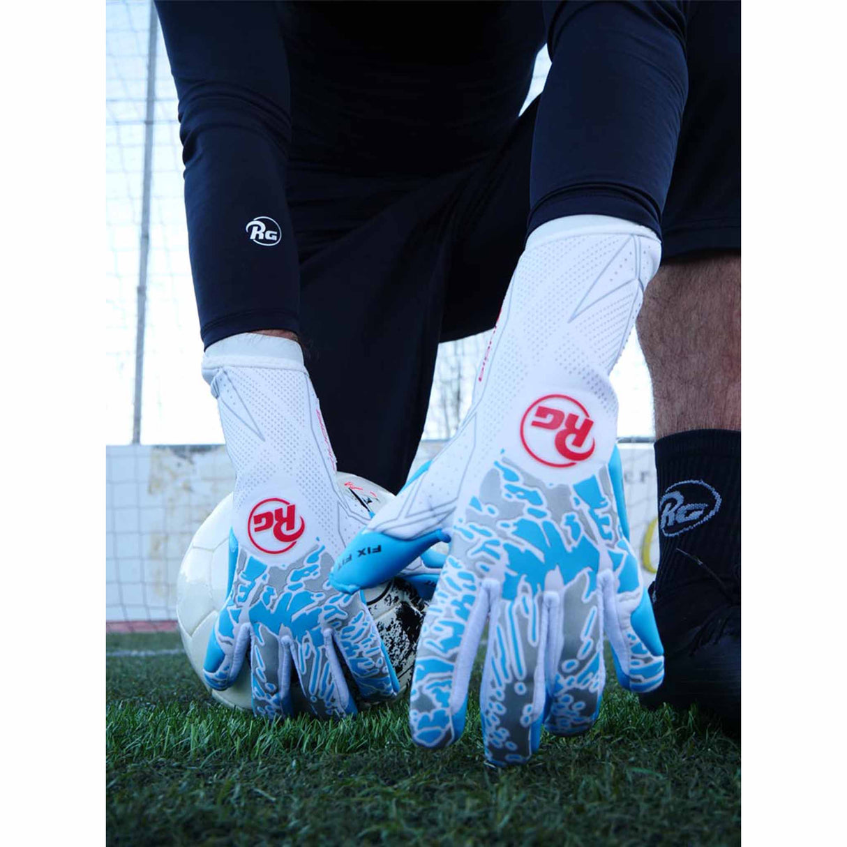 RG Goalkeeper gloves Bionix gants de gardien de but de soccer - Blanc / Bleu