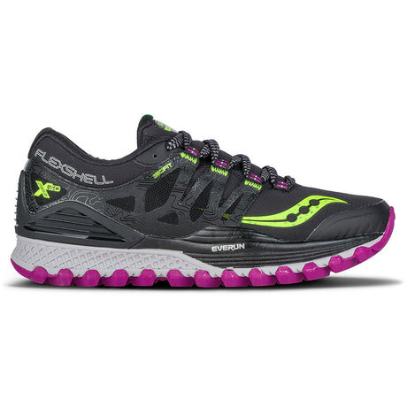 Saucony Xodus ISO Runshield chaussure de course a pied trail femme noir citron framboise