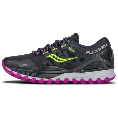 Saucony Xodus ISO Runshield chaussure de course a pied trail femme noir citron framboise lv