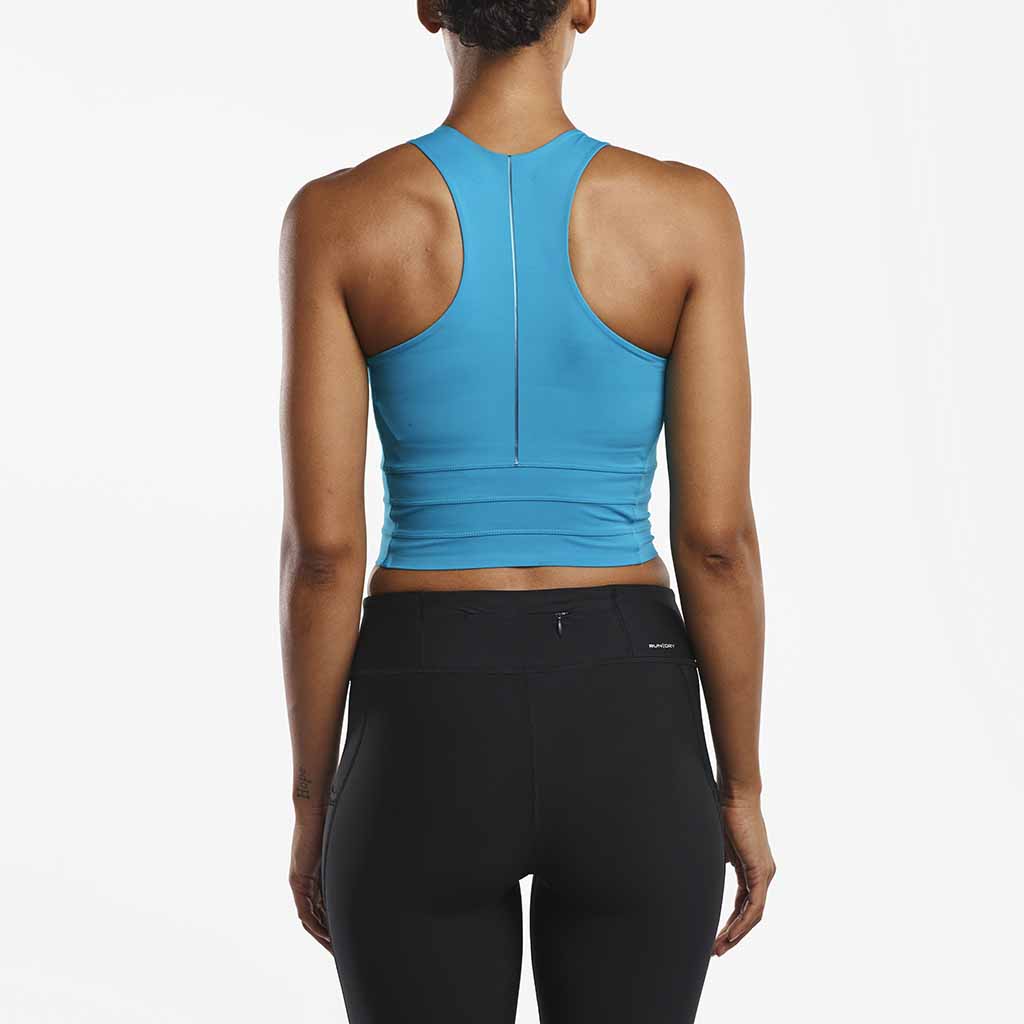 Saucony Racer Front Crop top de course à pied femme bleu rv  Soccer Sport Fitness