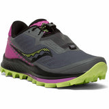 Saucony Peregrine 11 ST Chaussures de course à pied trail femme - Shadow / Raz / Lime - angle