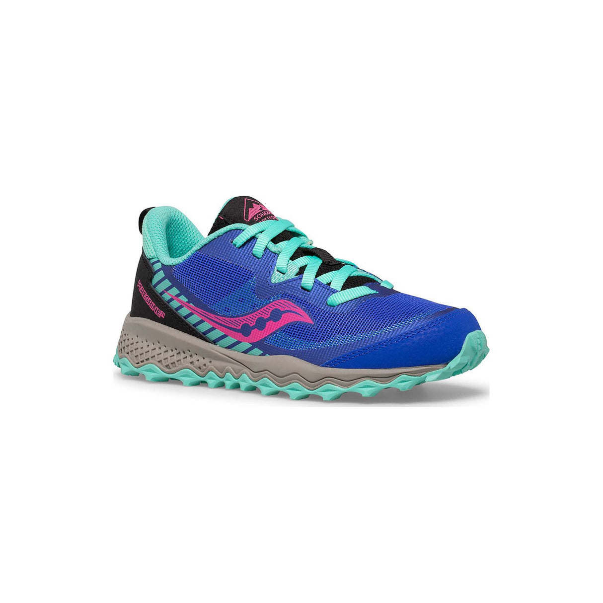 Saucony Peregrine Shield 11 chaussures de course à pied trail bleu turquoise enfant lateral