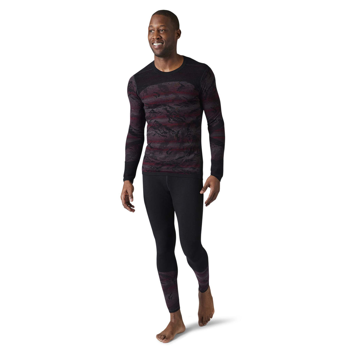 Smartwool Intraknit Merino 200 Baselayer col rond black mountain stripe homme face