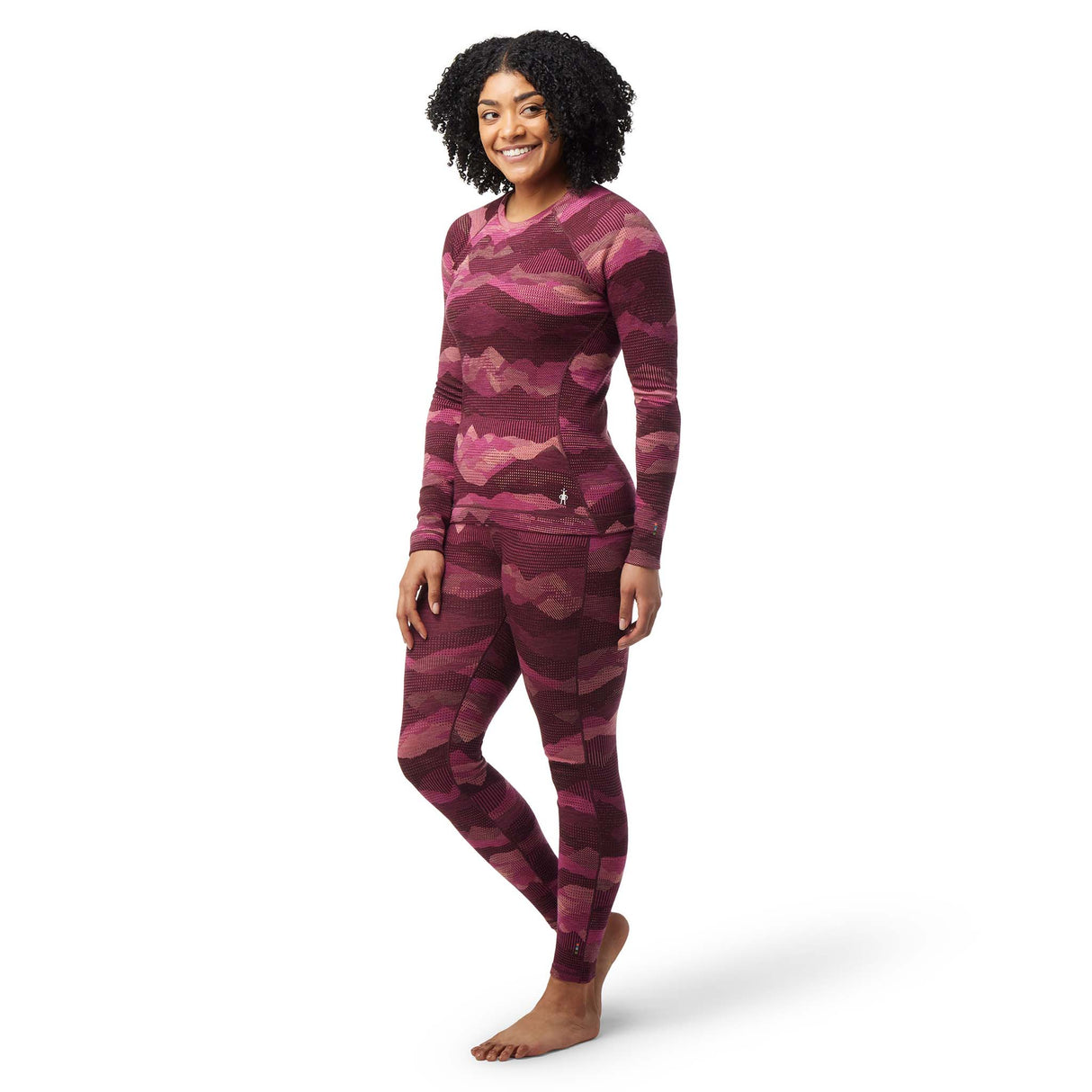 Smartwool Merino 250 Baselayer chandail de base à motif festive fuchsia mountain scape femme face