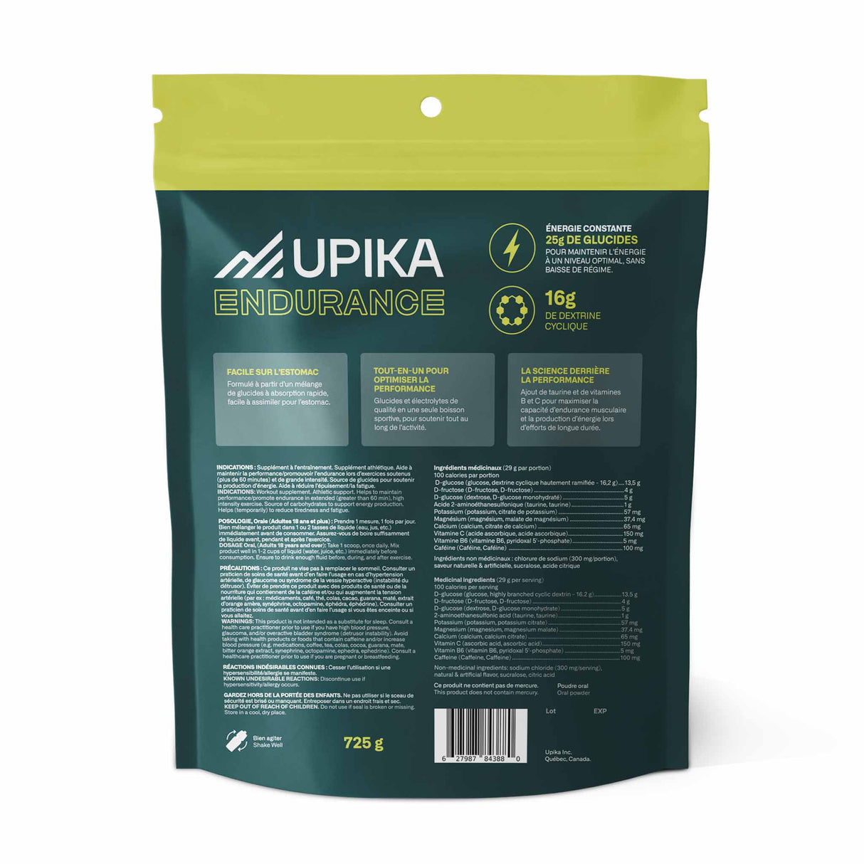 Upika Endurance+ carburant caféiné pour sport d'endurance - 25 portions - Melon D'Eau Explosif