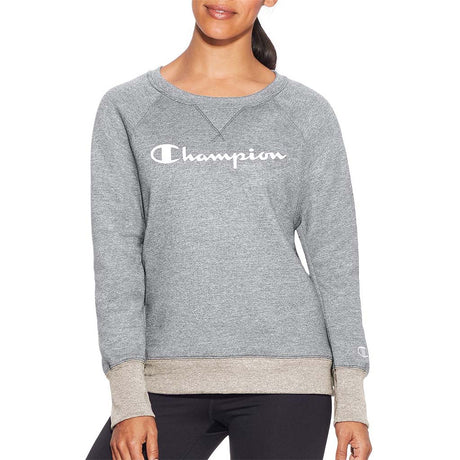 Champion Powerblend Boyfriend Crew Logo chandail molletonné pour femme gris avoine