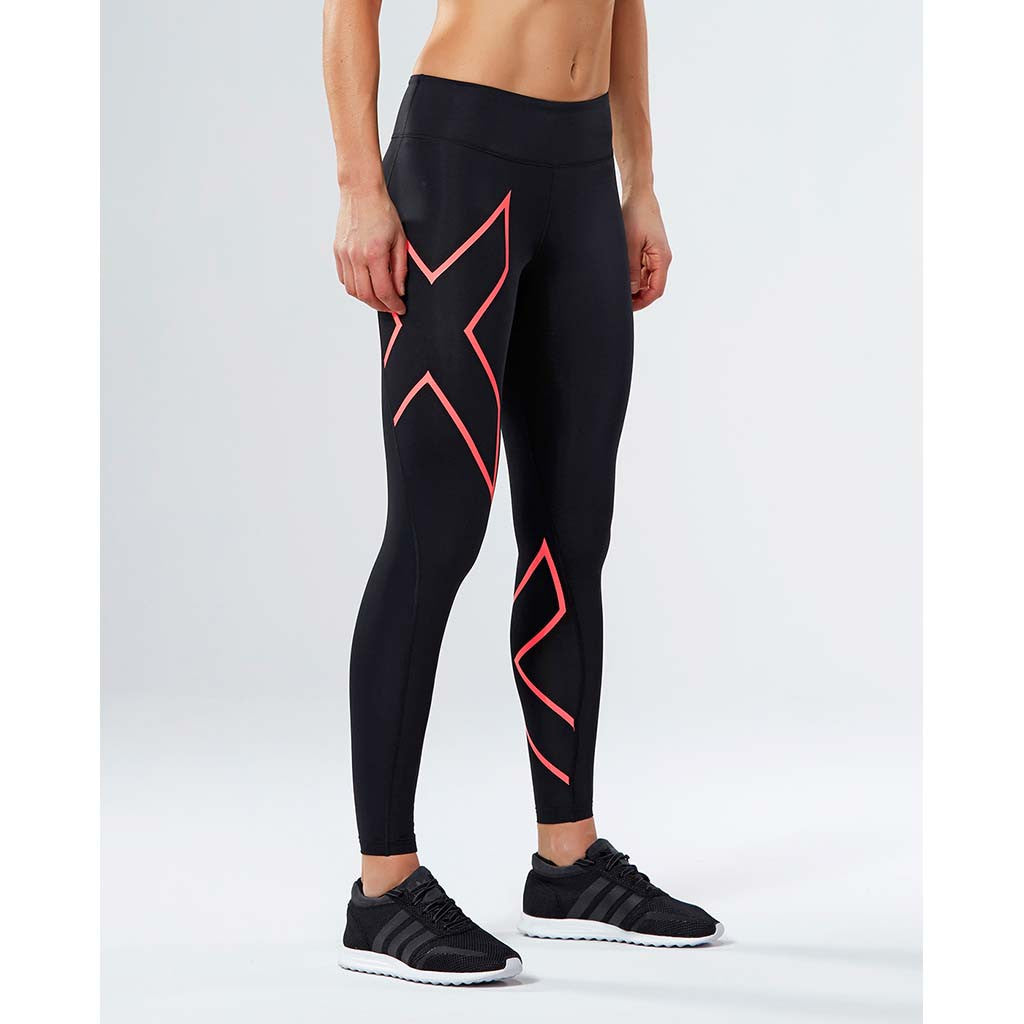 2XU women&#39;s mid-rise compression tights black coral