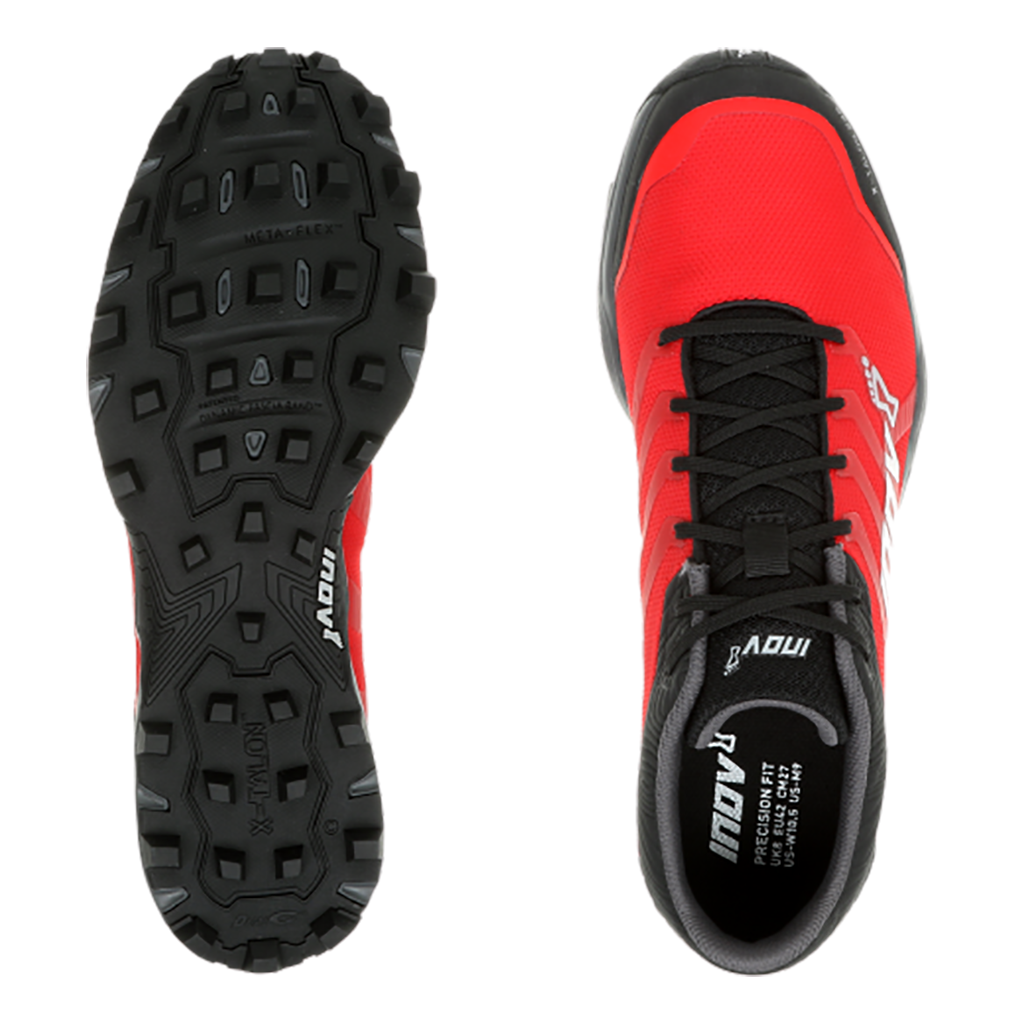 Chaussure de course a pied trail INOV-8 X-Talon 225 rouge noir vue superieure semelle