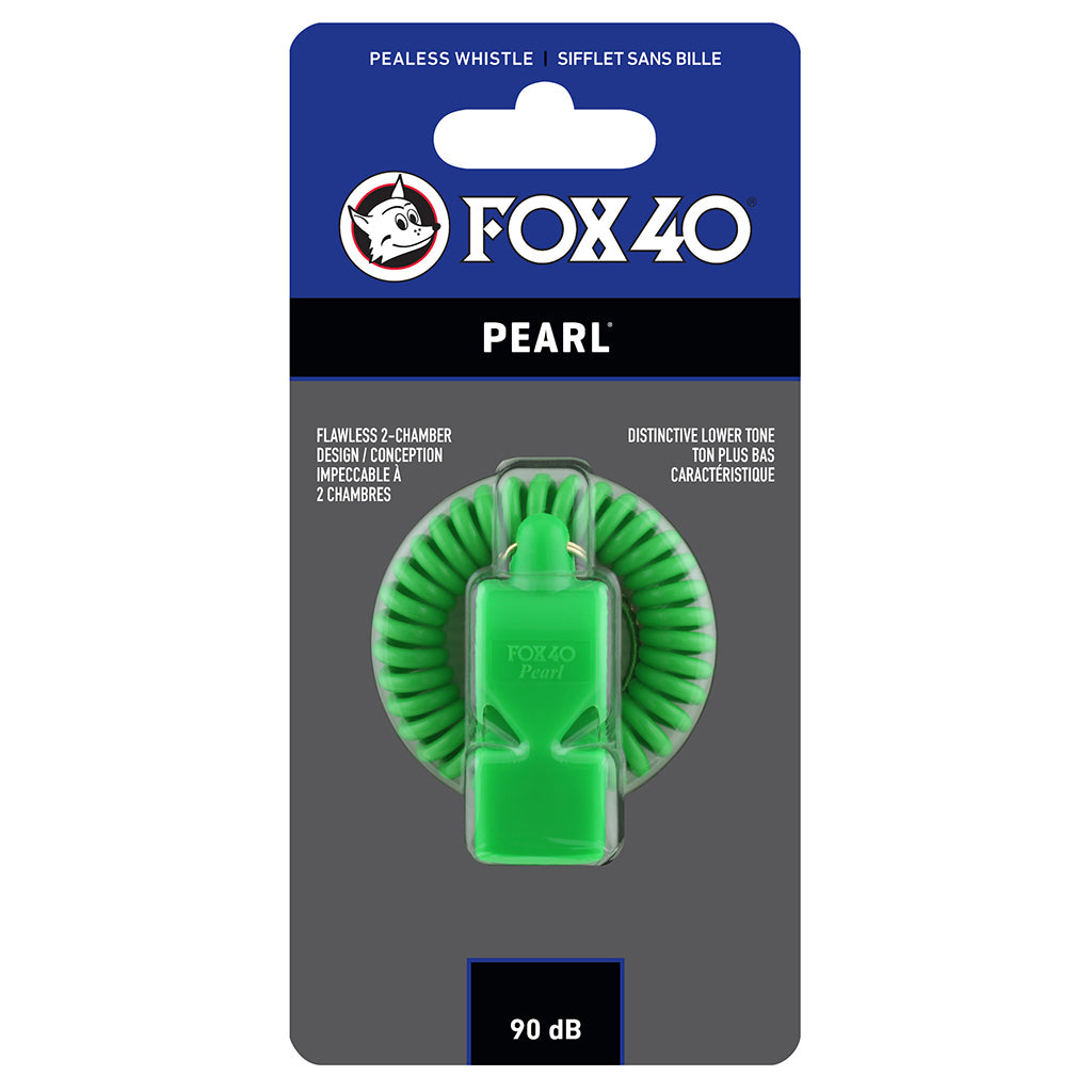 Sifflet d&#39;arbitre avec attache Flex-Coil Fox 40 Pearl Safety vert