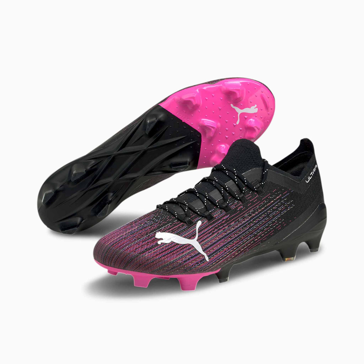 Souliers de soccer Puma Ultra 1.1 FG rose et noir paire