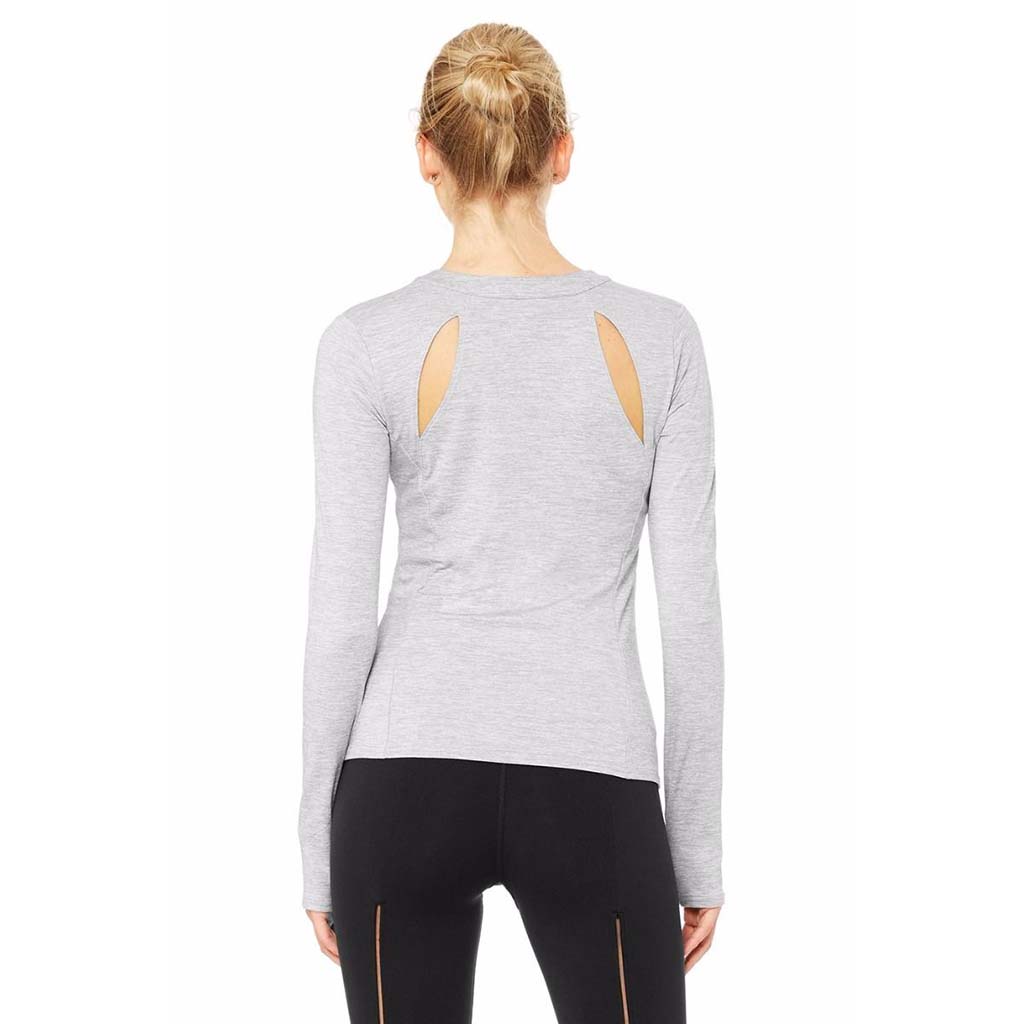 alo Yoga Mantra chandail manches longues gris vue dos Soccer Sport Fitness